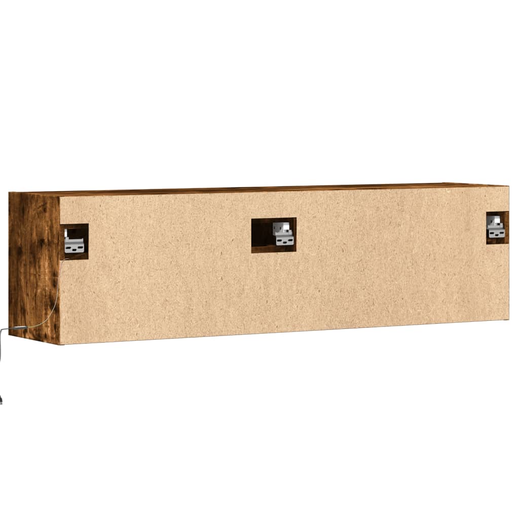 TV Wall Cabinet with LED Lights Smoked Oak 140x31x38 cm