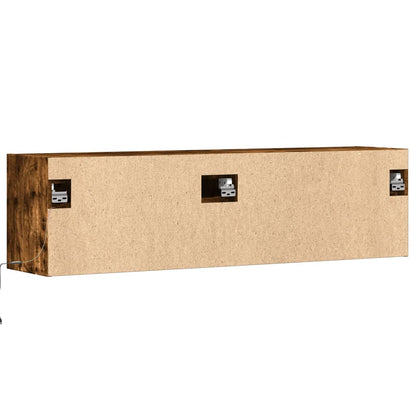 TV Wall Cabinet with LED Lights Smoked Oak 140x31x38 cm