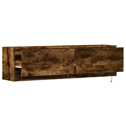 TV Wall Cabinet with LED Lights Smoked Oak 140x31x38 cm