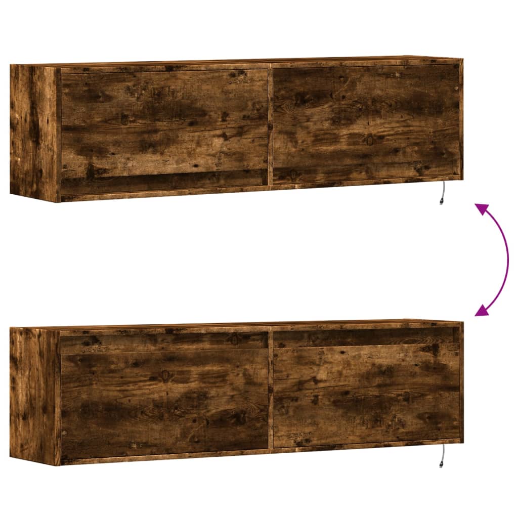 TV Wall Cabinet with LED Lights Smoked Oak 140x31x38 cm