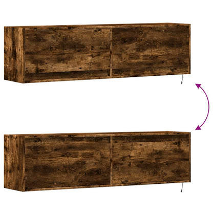 TV Wall Cabinet with LED Lights Smoked Oak 140x31x38 cm