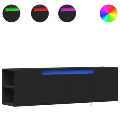 TV Wall Cabinet with LED Lights Black 135x31x39.5 cm