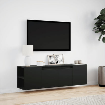 TV Wall Cabinet with LED Lights Black 135x31x39.5 cm