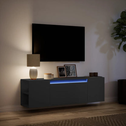 TV Wall Cabinet with LED Lights Black 135x31x39.5 cm