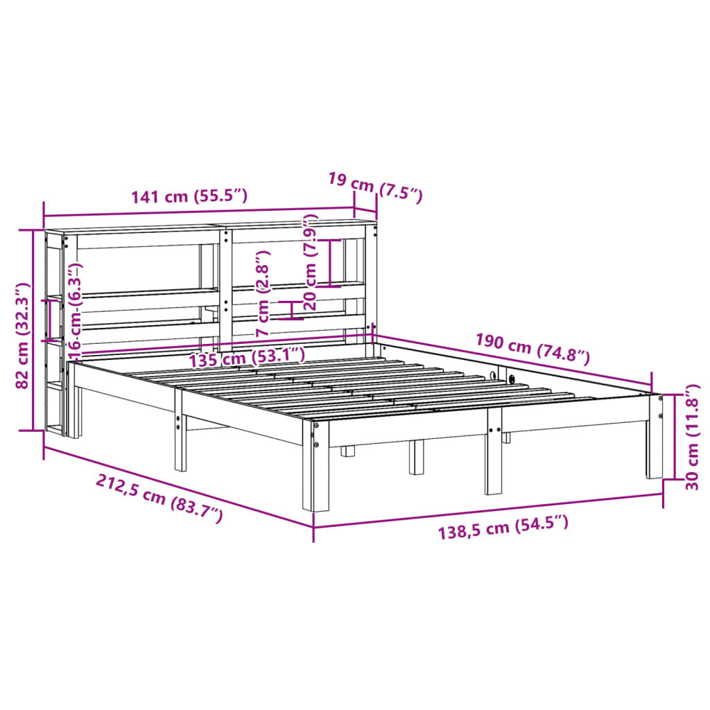 Bed Frame without Mattress Wax Brown 135x190 cm Double Solid Wood Pine