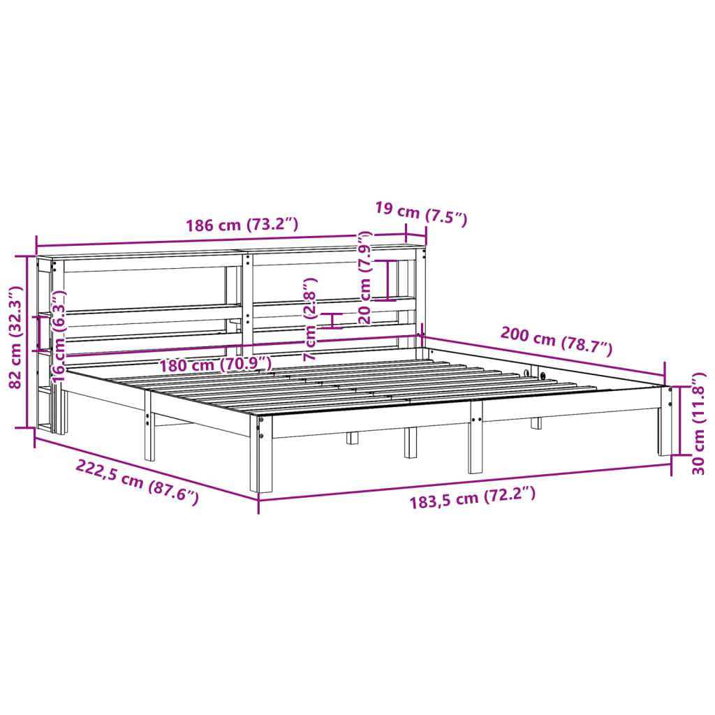 Bed Frame without Mattress Wax Brown 180x200 cm Super King Solid Wood Pine
