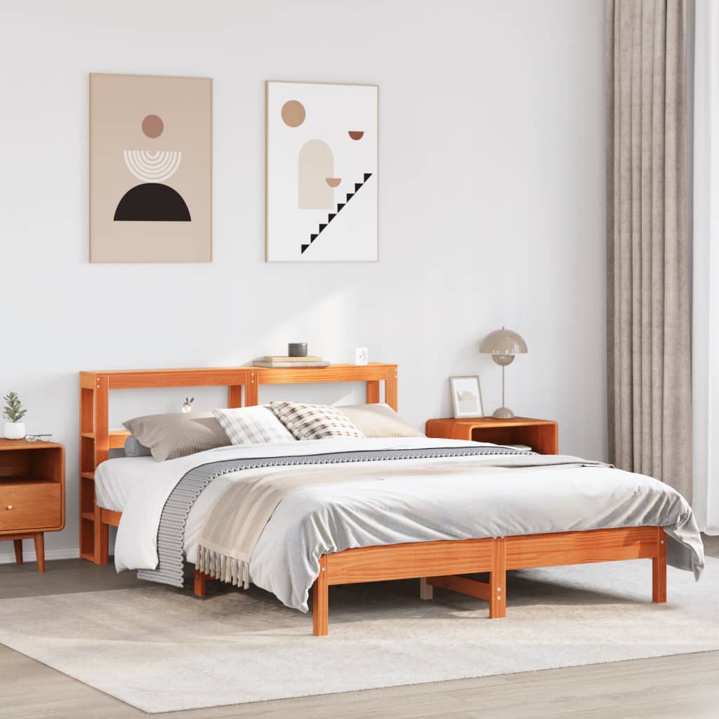 Bed Frame without Mattress Wax Brown 135x190 cm Double Solid Wood Pine