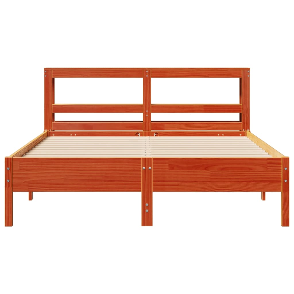 Bed Frame without Mattress Wax Brown 135x190 cm Double Solid Wood Pine