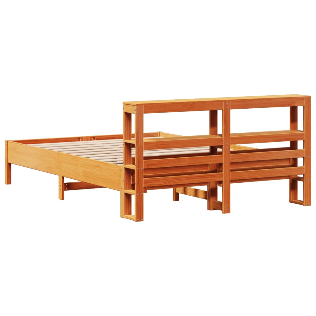 Bed Frame without Mattress Wax Brown 135x190 cm Double Solid Wood Pine