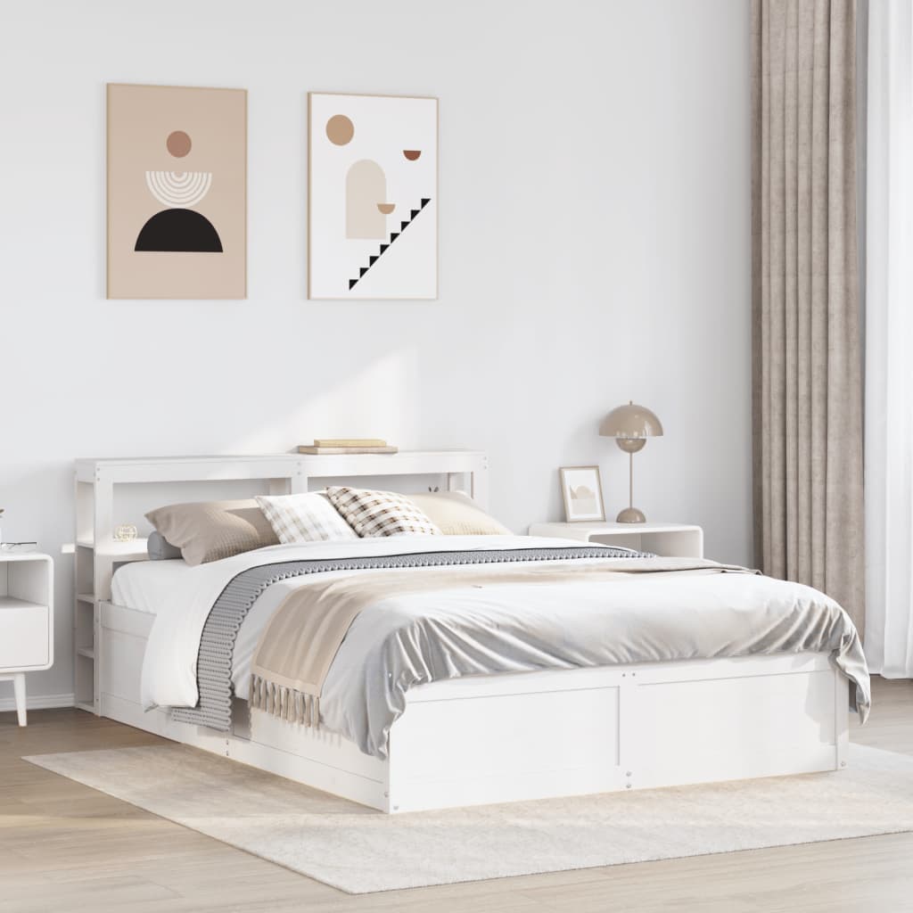 Bed Frame with Headboard White 140x200 cm Solid Wood Pine