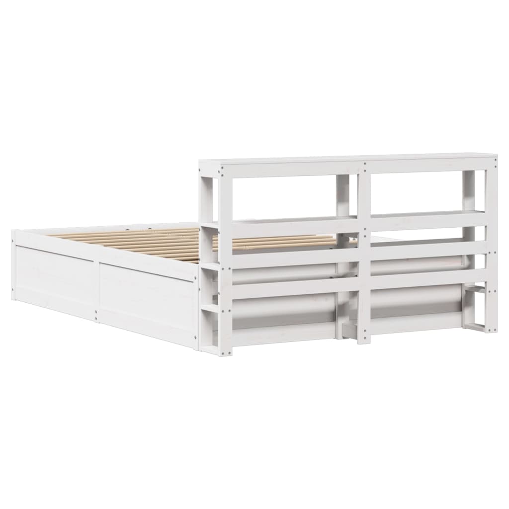 Bed Frame with Headboard White 140x190 cm Solid Wood Pine
