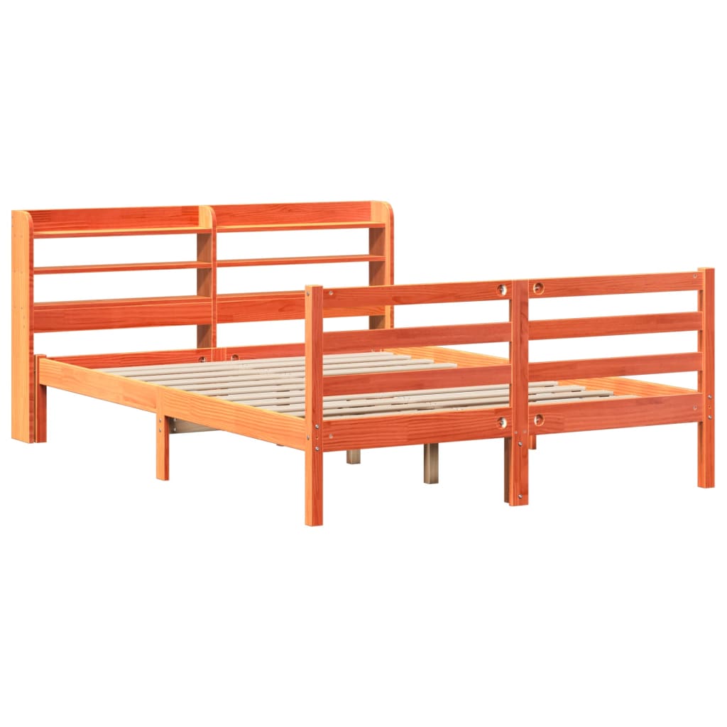 Bed Frame without Mattress Wax Brown 135x190 cm Double Solid Wood Pine