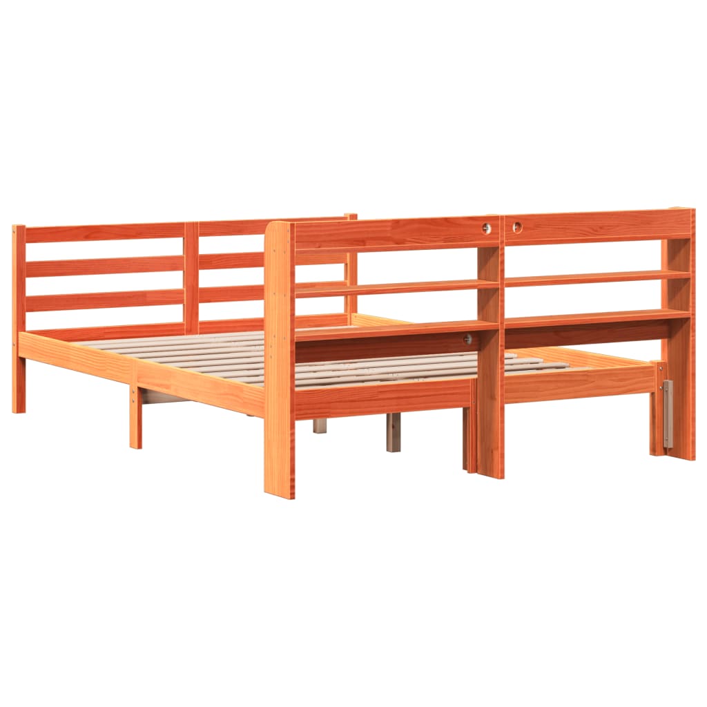 Bed Frame without Mattress Wax Brown 135x190 cm Double Solid Wood Pine