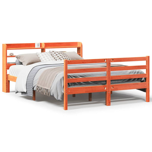 Bed Frame without Mattress Wax Brown 135x190 cm Double Solid Wood Pine