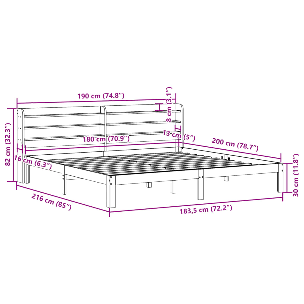 Bed Frame with Headboard without Mattress White 180x200 cm Super King