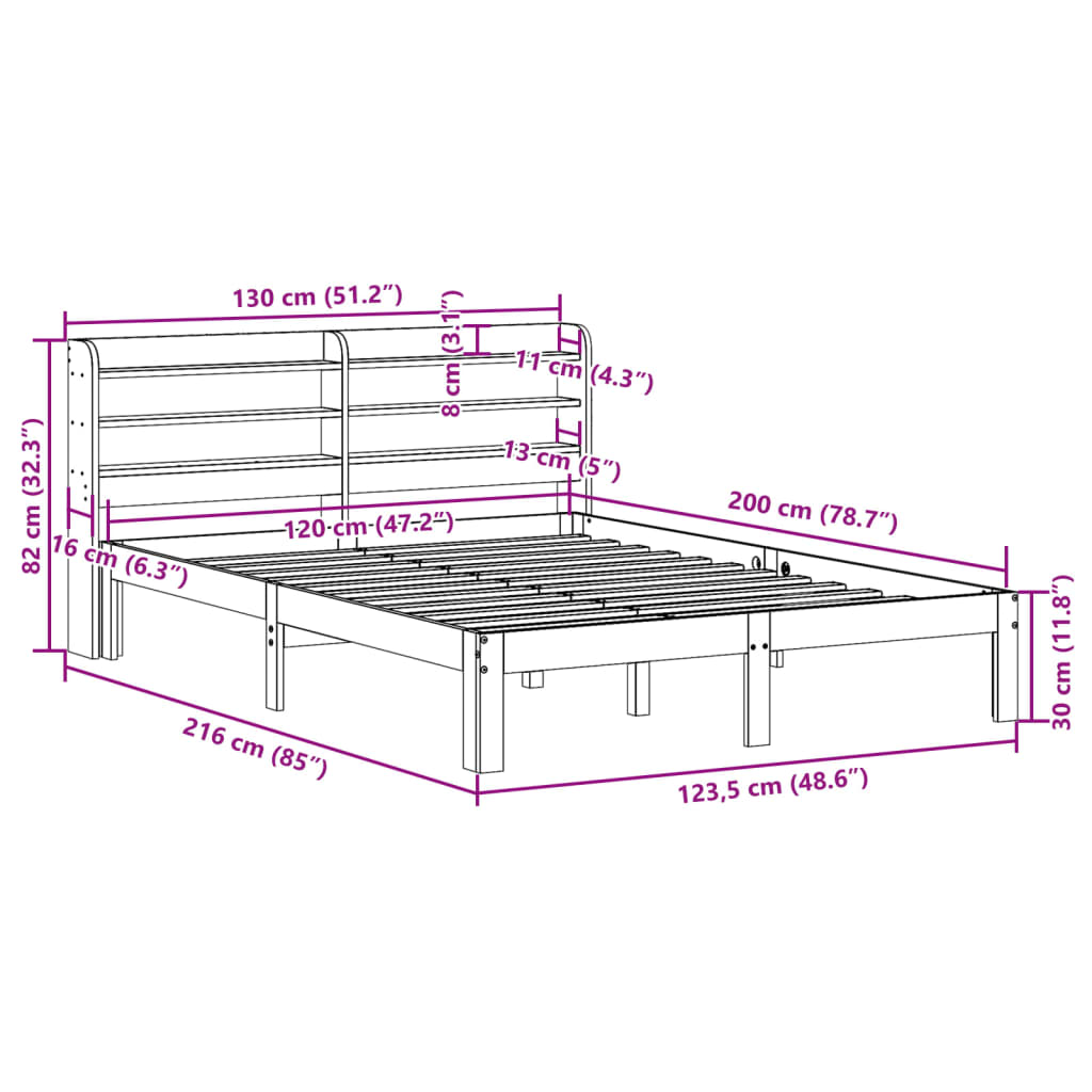 Bed Frame without Mattress Wax Brown 120x200 cm Solid Wood Pine