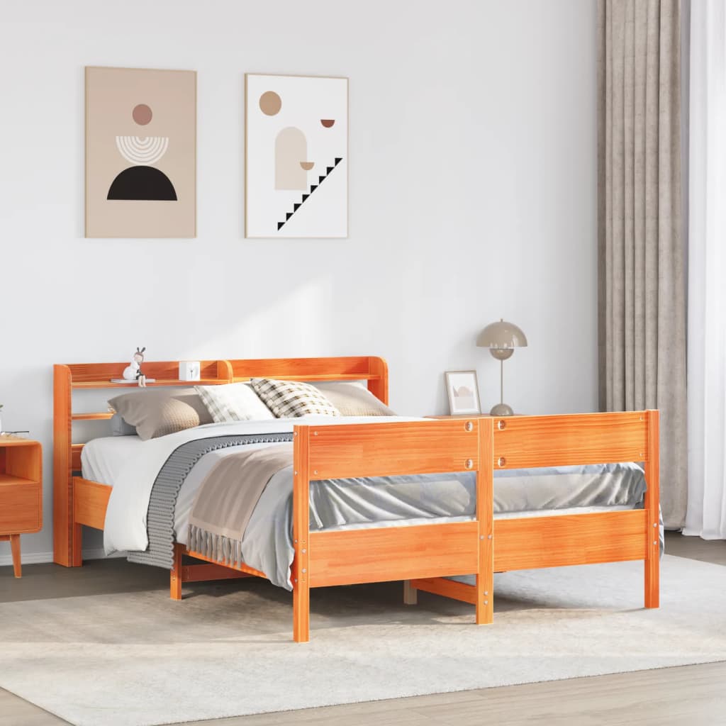 Bed Frame without Mattress Wax Brown 140x200 cm Solid Wood Pine