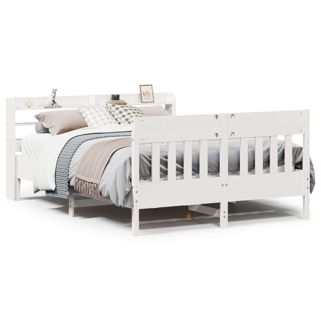 Bed Frame without Mattress White 135x190 cm Double Solid Wood Pine