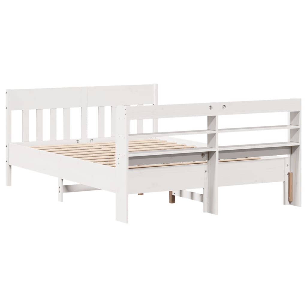 Bed Frame without Mattress White 135x190 cm Double Solid Wood Pine