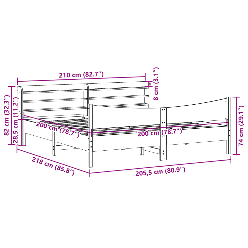 Bed Frame with Headboard White 200x200 cm Solid Wood Pine