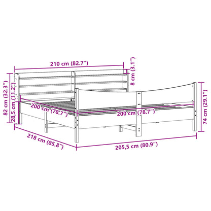 Bed Frame with Headboard White 200x200 cm Solid Wood Pine