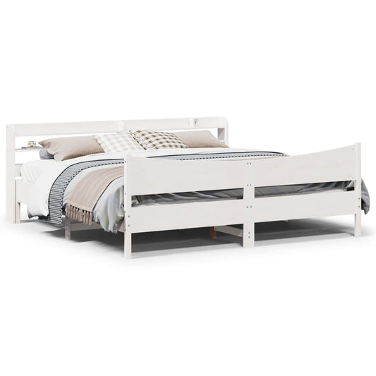Bed Frame with Headboard White 200x200 cm Solid Wood Pine