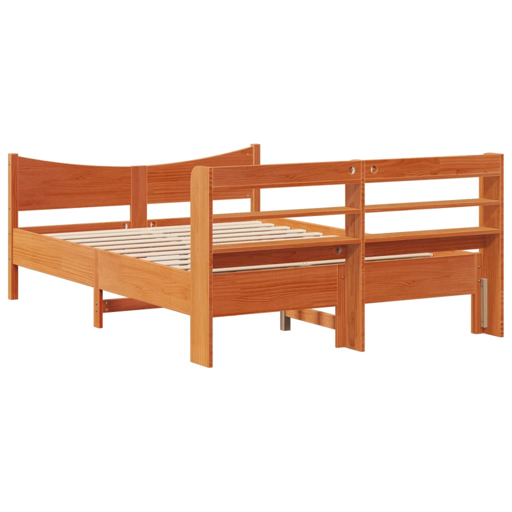 Bed Frame with Headboard Wax Brown 160x200 cm Solid Wood Pine
