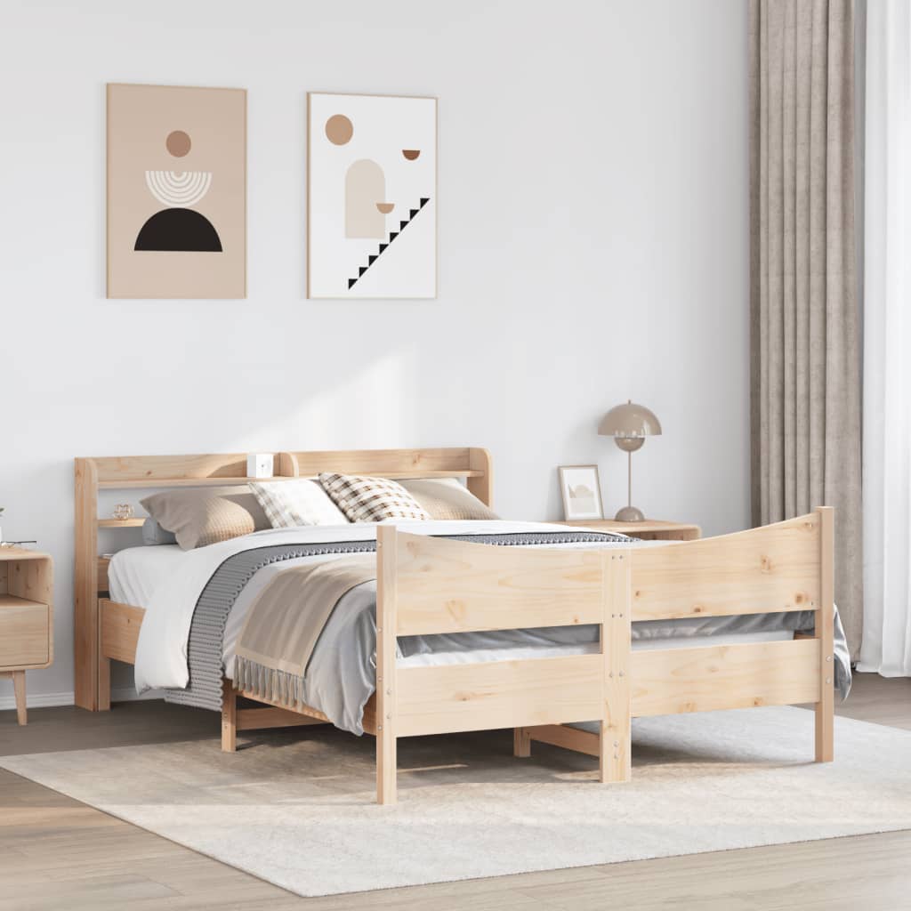 Bed Frame with Headboard 135x190 cm Double Solid Wood Pine
