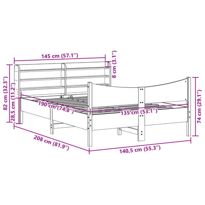 Bed Frame with Headboard 135x190 cm Double Solid Wood Pine