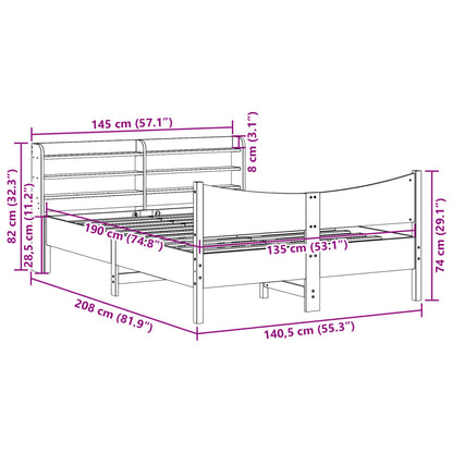 Bed Frame with Headboard Wax Brown 135x190 cm Double Solid Wood Pine