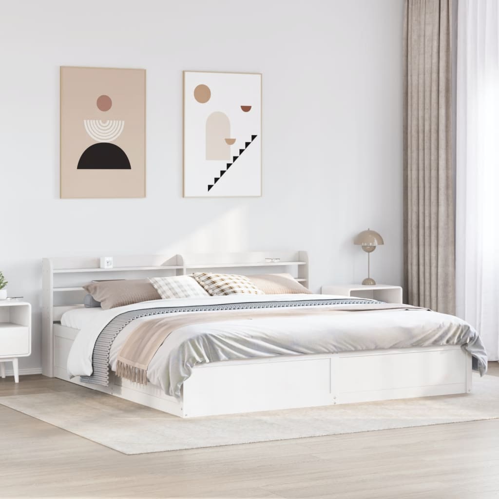 Bed Frame with Headboard White 180x200 cm Super King Solid Wood Pine