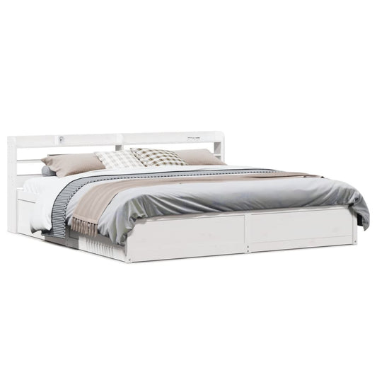 Bed Frame with Headboard White 180x200 cm Super King Solid Wood Pine