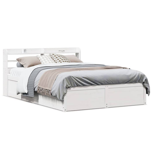 Bed Frame with Headboard White 160x200 cm Solid Wood Pine