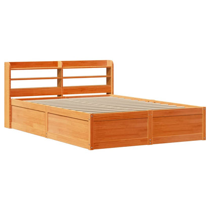 Bed Frame with Headboard Wax Brown 160x200 cm Solid Wood Pine