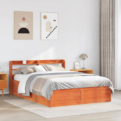 Bed Frame with Headboard Wax Brown 160x200 cm Solid Wood Pine