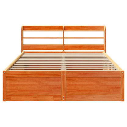 Bed Frame with Headboard Wax Brown 160x200 cm Solid Wood Pine
