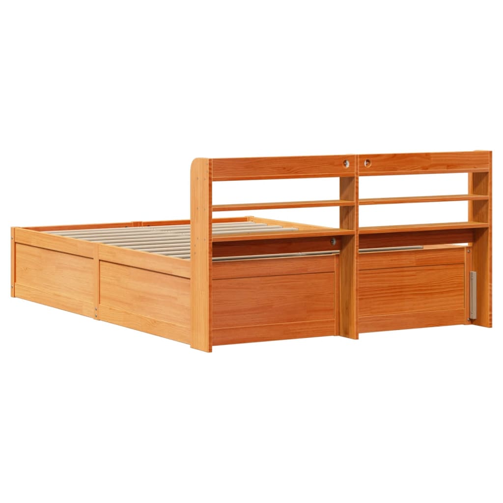 Bed Frame with Headboard Wax Brown 160x200 cm Solid Wood Pine