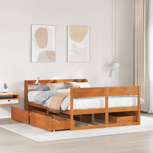 Bed Frame without Mattress Wax Brown 140x200 cm Solid Wood Pine