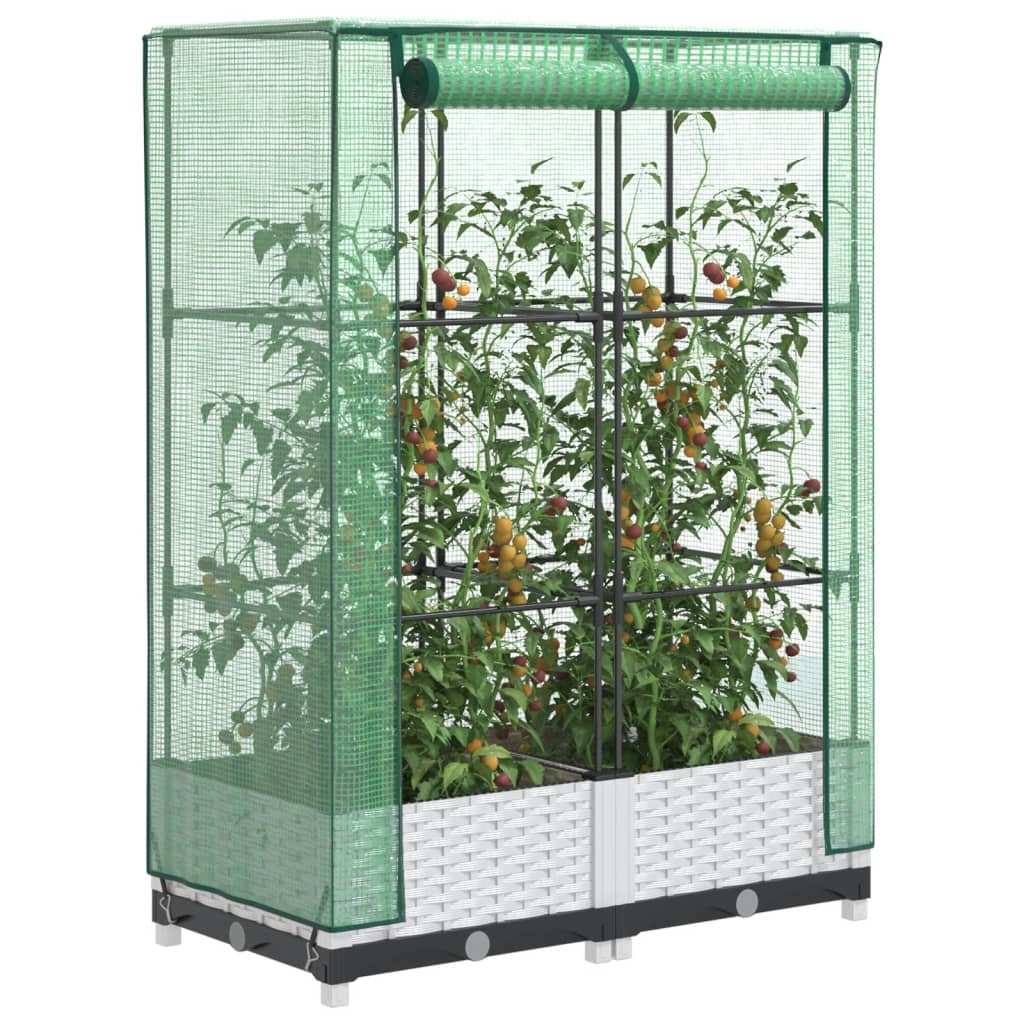 Raised Bed with Greenhouse Cover Rattan Look 80x40x123 cm