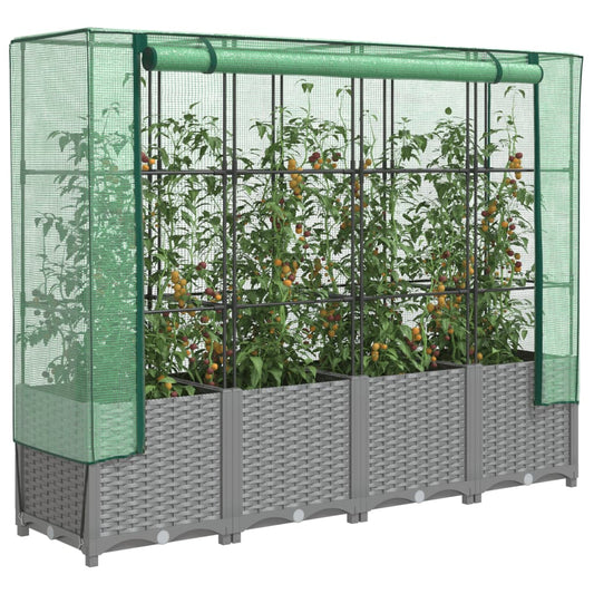 Raised Bed with Greenhouse Cover Rattan Look 160x40x138 cm