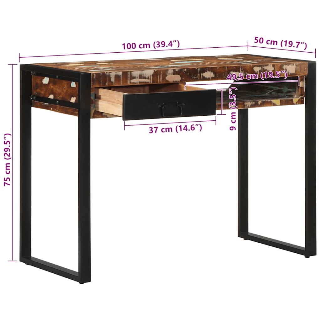 Desk Multicolour 100x50x75 cm Solid Wood Reclaimed