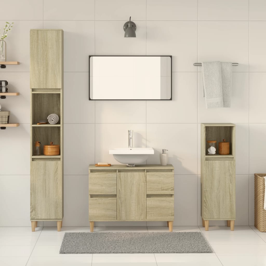 3 Piece Bathroom Furniture Set Sonoma Oak Engineered Wood