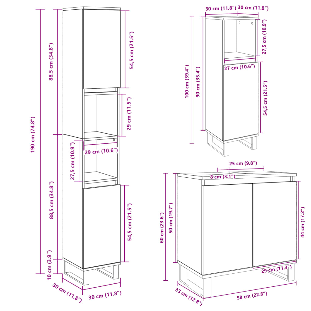 3 Piece Bathroom Furniture Set Sonoma Oak Engineered Wood