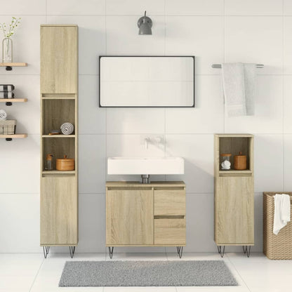 3 Piece Bathroom Furniture Set Sonoma Oak Engineered Wood