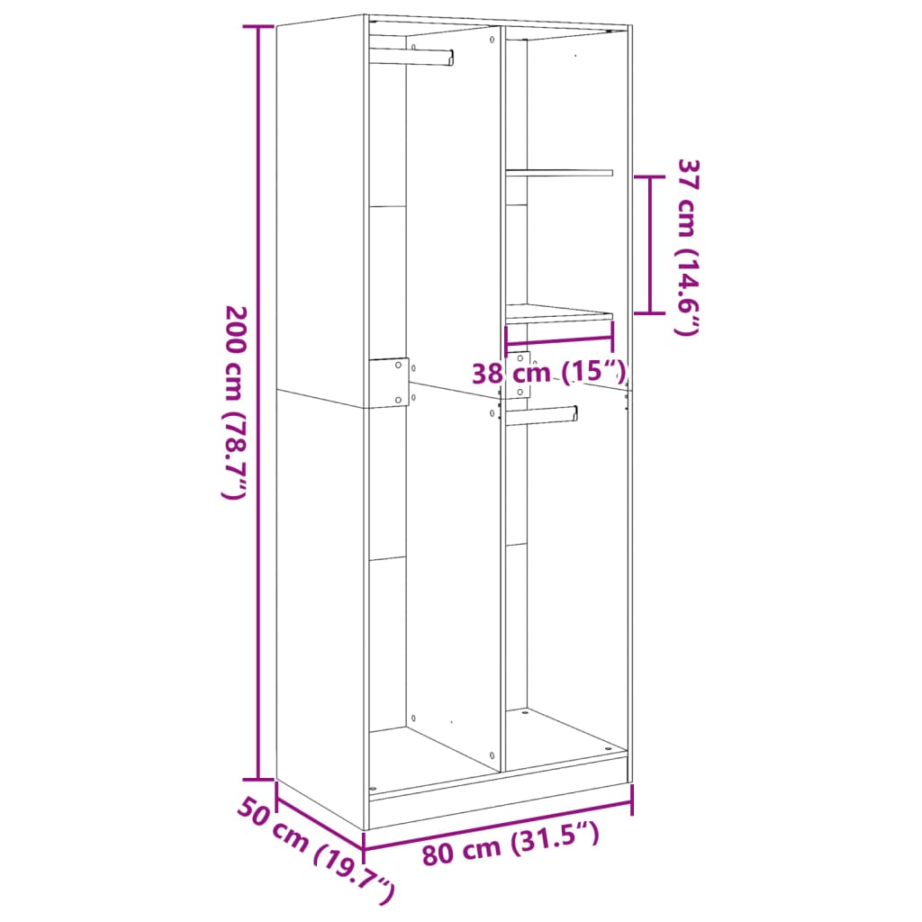 Wardrobe White 80x50x200 cm Engineered Wood