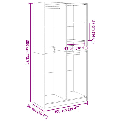 Wardrobe Concrete Grey 100x50x200 cm Engineered Wood