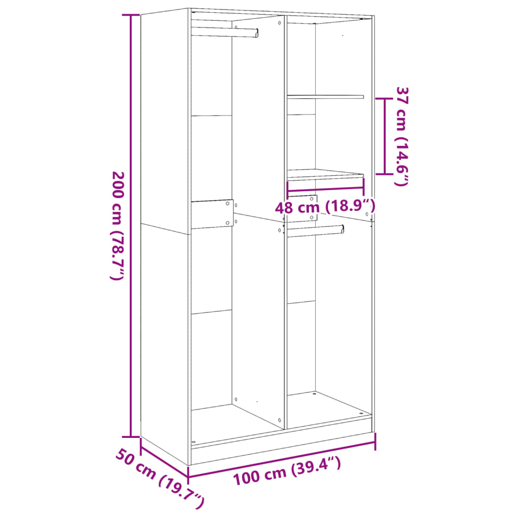 Wardrobe Artisian Oak 100x50x200 cm Engineered Wood