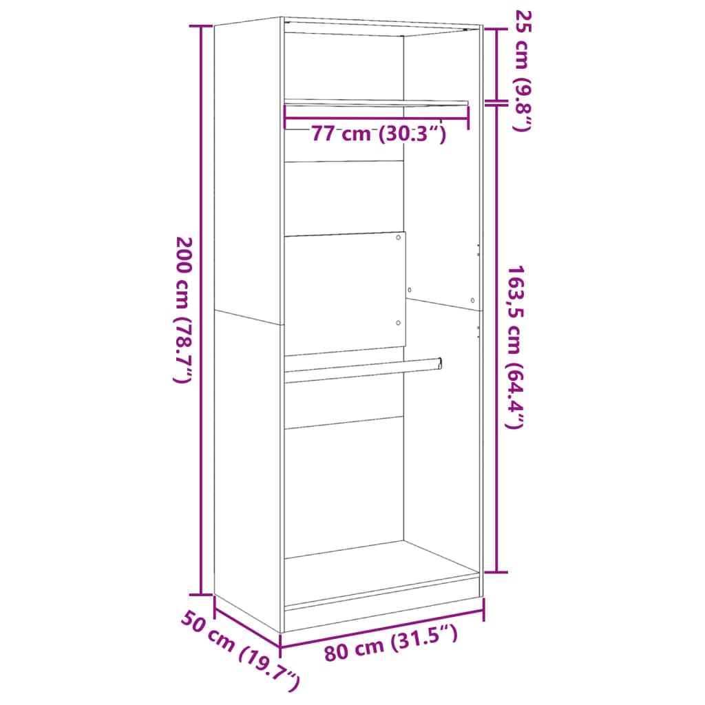 Wardrobe Sonoma Oak 80x50x200 cm Engineered Wood