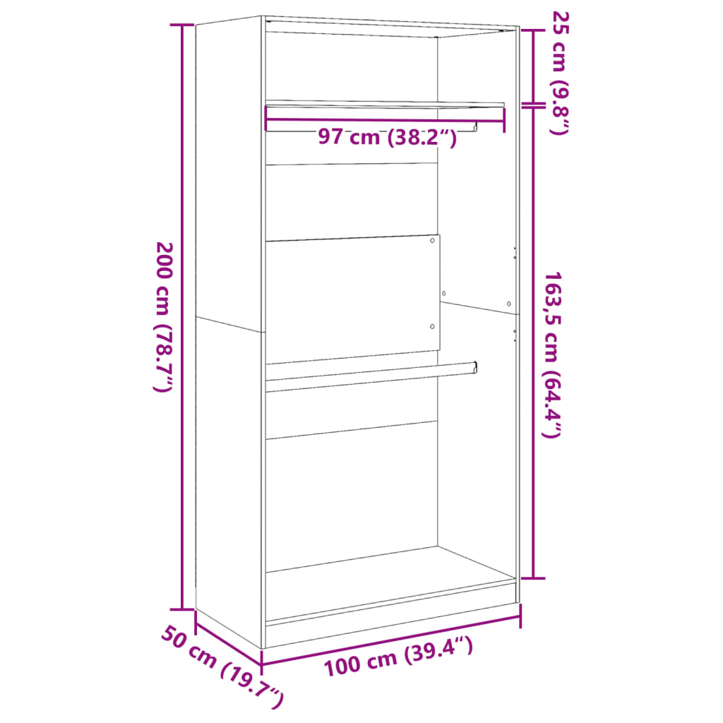 Wardrobe Black 100x50x200 cm Engineered Wood