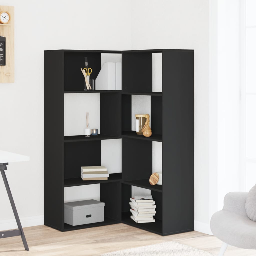 Corner Bookcase 4-Tier Black 85x85x140 cm Engineered Wood